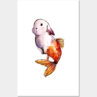 Goldfish Mermaid Bunny Posters and Art